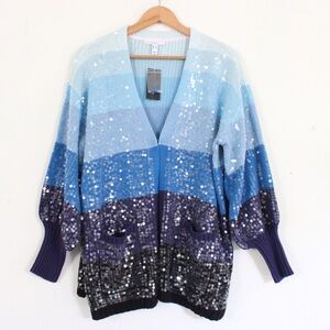 Isaac Mizrahi Live! Multistripe Blue Cardigan